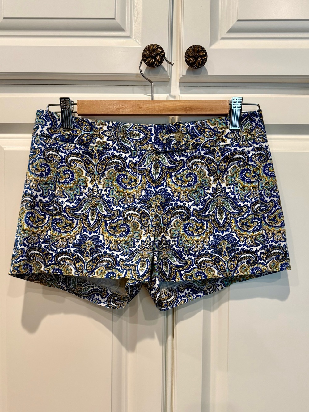 J. Crew Stretch Cotton City Fit Blue & Green Paisley Shorts Size 00 Like New